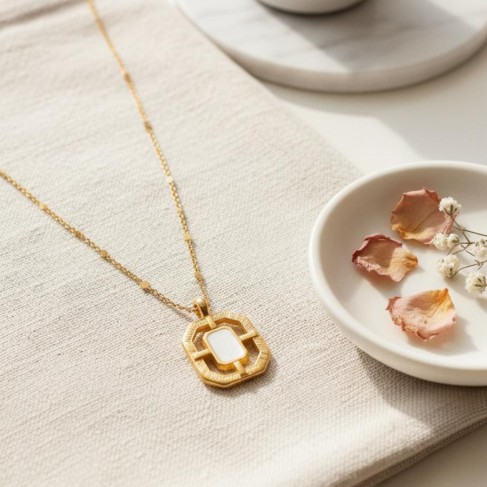 Collier pendentif blanc et or art déco - Bijou précieux 