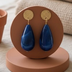 Boucles d'oreille perles goutte bleu foncé- Bijou bohème tendance