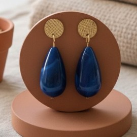 Boucles d'oreille perles goutte bleu foncé- Bijou bohème tendance