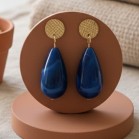 Boucles d'oreille perles goutte bleu foncé- Bijou bohème tendance