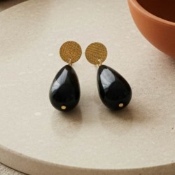 Boucles d'oreille perles goutte noire  - Bijou bohème tendance