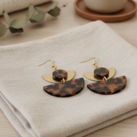 Boucles d'oreille géométriques léopard pendentif or - Bijou précieux