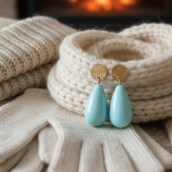 Boucles d'oreille goutte bleu céladon - Bijou bohème tendance
