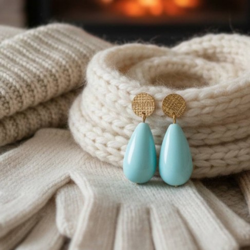 Boucles d'oreille goutte bleu céladon - Bijou bohème tendance