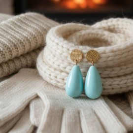 Boucles d'oreille goutte bleu céladon - Bijou bohème tendance