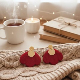 Boucles d'oreille résine pétales de fleur rouge  - Bijou tendance