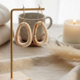 Boucles d'oreille maxi beige marbré  - Bijou tendance