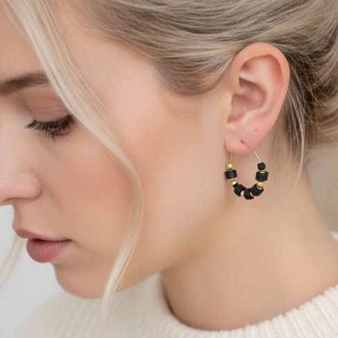 Boucles d'oreille créoles noir et or - Bijou précieux