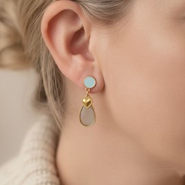 Boucles d'oreille coeur céladon et or - Bijou précieux