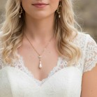 Collier mariée perles et strass zircon serti argent ou or "Calistine"  Bijou mariage 