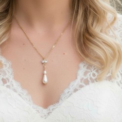 Collier mariée perles et strass zircon serti argent ou or "Calistine"  Bijou mariage 