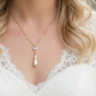 Collier mariée perles et strass zircon serti argent ou or "Calistine"  Bijou mariage 