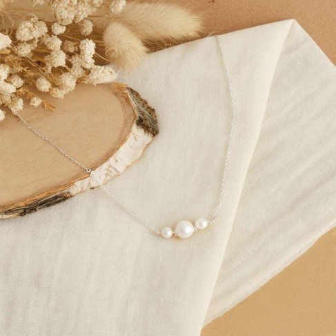 Collier mariée épuré perles argent ou or "Alessandra"  Bijou mariage personnalisable