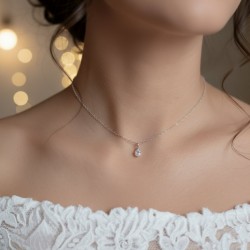 Collier mariage pendentif strass zircon minimaliste "Erin" - Bijou mariage personnalisable