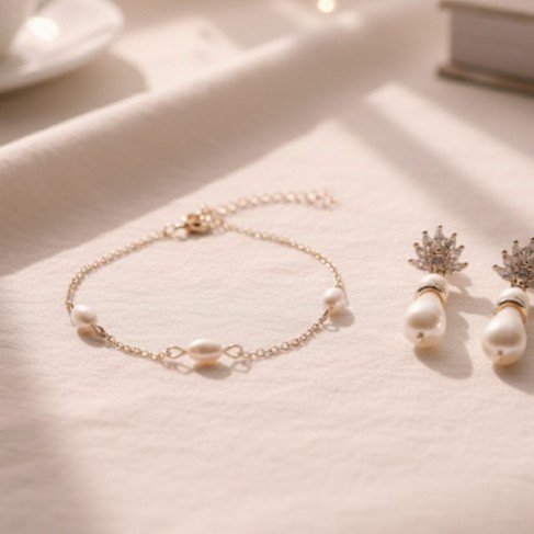 Bracelet mariée délicat perles grain de riz "Bergamote"  Bijoux mariage  Bracelet mariée délicat perles grain de riz "Bergamote"  Bijoux mariage