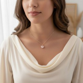Collier quartz rose pendentif pomme "Lolita"- Bijou précieux 