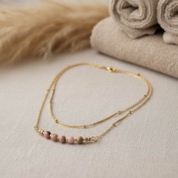 Collier rhodochrosite pierre naturelle double rang Rosalia - bijou bohème chic