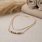 Collier rhodochrosite pierre naturelle double rang Rosalia - Rhodochrosite bohème chic