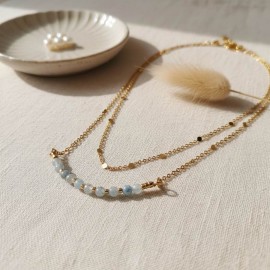 Collier aigue marine double rang Océania - Aigue-marine bohème chic