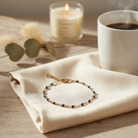 Bracelet fin petites perles bleu - Bijou précieux