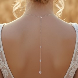 Collier dos nu Swarovski pendentif goutte de cristal  "Aubrey" - Bijou mariage