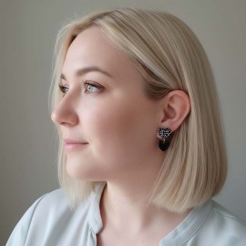 Boucles d'oreilles coeurs noir pois - Bijou tendance