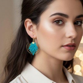 Boucles d'oreilles bohèmes feuille & éventail - Bijou tendance