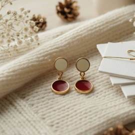 Boucles d'oreille discrètes rouge blanc or - Bijou précieux