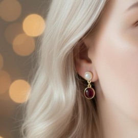 Boucles d'oreille discrètes rouge blanc or - Bijou précieux