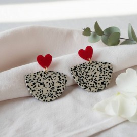 Boucles d'oreille tendance maxi terrazzo noir blanc  - Bijou contemporain