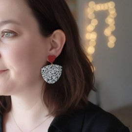 Boucles d'oreille tendance maxi terrazzo noir blanc  - Bijou contemporain