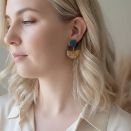 Boucles d'oreille ginkgo vert canard - Bijou tendance