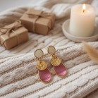 Boucles d'oreille vitrail rouge blanc dore - Bijou précieux