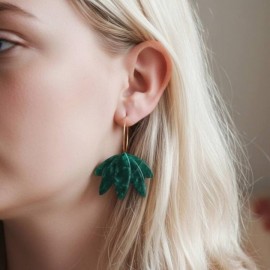 Créoles fleurs vertes originales - Boucles d'oreille bohèmes
