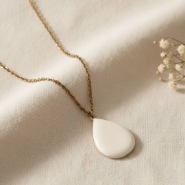Collier pendentif émail blanc minimaliste - Bijou précieux 