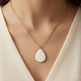 Collier pendentif émail blanc minimaliste - Bijou précieux 