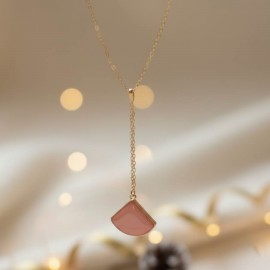 Collier en Y pendentif corail en émail - Bijou minimaliste
