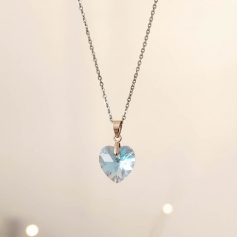 Collier Swarovski pendentif coeur bleu - Bijou pr&eacute;cieux 