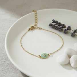 Bracelet médaillon émaillé vert mint doré - Bijou fin