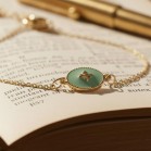 Bracelet médaillon émaillé vert mint doré - Bijou fin