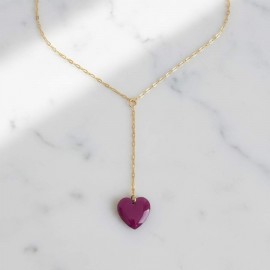 Collier en Y coeur prune violine en émail - Bijou minimaliste