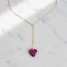 Collier en Y coeur prune violine en émail - Bijou minimaliste