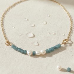 Collier Aqua perles de culture et cubes bleu-vert - Bijou bohème chic