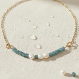 Collier Aqua perles de culture et cubes bleu-vert - Bijou bohème chic