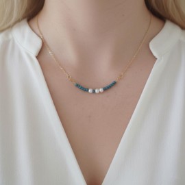 Collier Aqua perles de culture et cubes bleu-vert - Bijou bohème chic