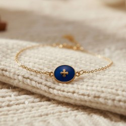 Bracelet bleu marine médaillon émaillé doré - Bijou fin