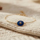 Bracelet bleu marine médaillon émaillé doré - Bijou fin