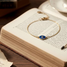 Bracelet bleu marine médaillon émaillé doré - Bijou fin