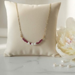 Collier Rosa perles de culture et de bohème framboise - Bijou bohème chic