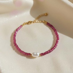 Bracelet Rosa perle de culture et cubes framboise - Bijou bohème chic